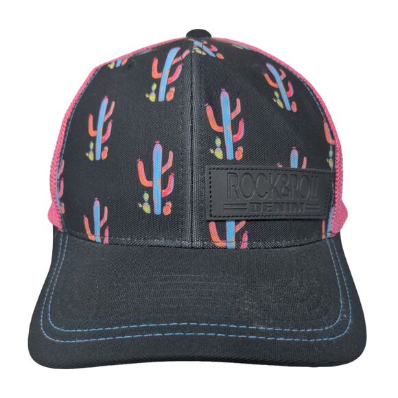 Rock & Roll Denim Cactus Print Snapback Trucker Hat Multi One Size Mesh Back - Picture 1 of 7